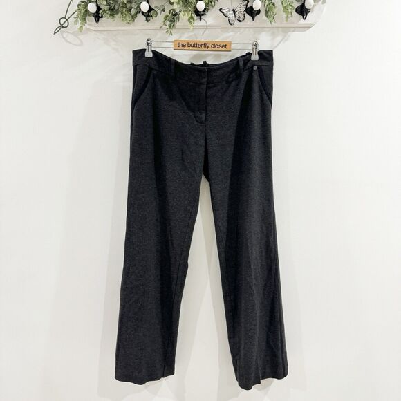 Trina Turk Plus Size Wife Leg Gray Trousers Size 14 Satin Striped career profess - Picture 2 of 7